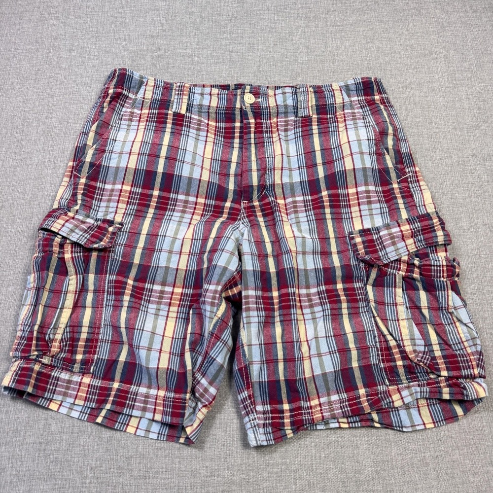 Polo Jeans Company Plaid Madras Cargo Shorts Mens 36 Multicolor Cotton 11 Inseam